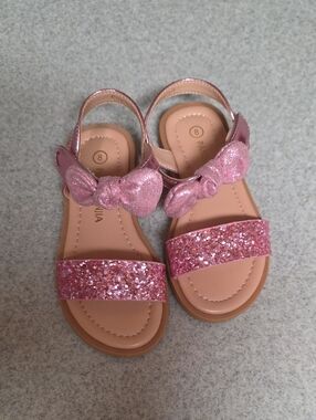 Girls Sparkle Bow Pink Glitter Sandals